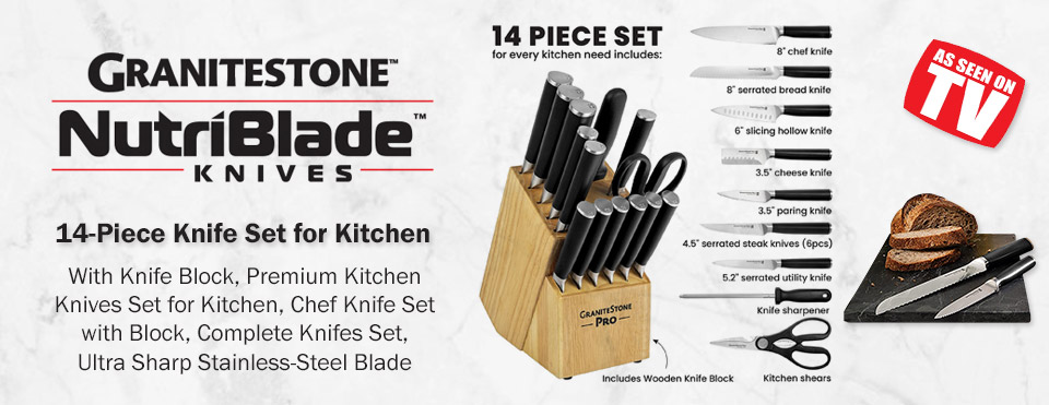 GraniteStone Pro Nutriblade 14-Piece Knife Set for Kitchen with Knife  Block, Premium Kitchen Knives Set for Kitchen, Chef Knife Set with Block